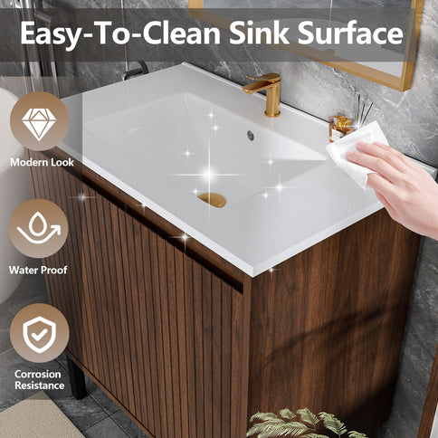 Bathroom Vanity With Ceramic Sink, Floor-Standing Design, Soft-Closing Drawers