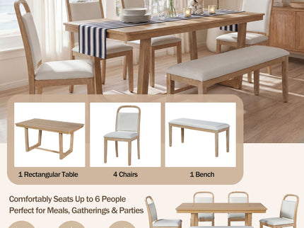Farmhouse Dining Set With 4 Upholstered Chairs & 1 Bench