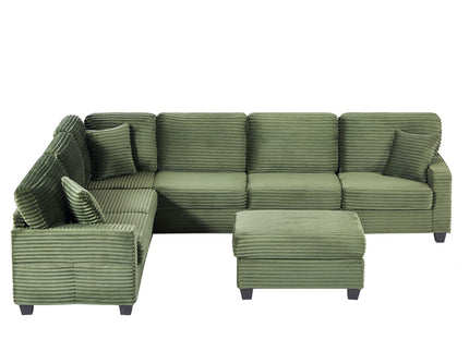 Upholstered U-Shaped Sectional Sofa With Movable Ottoman And Side Storage Pockets