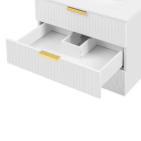 Wall Mounted Floating Cabinet With Double Drawer, Rectangular Sink