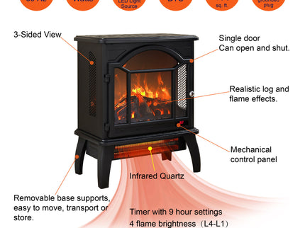 3D Flame Electric Infrared Quartz Fireplace Stove With Remote Control