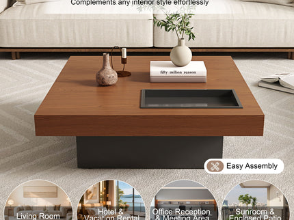 Square Floating Coffee Table For Living Room - Dark Walnut
