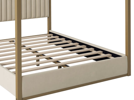Upholstered Canopy Platform Bed With Frame, Queen Size - Beige