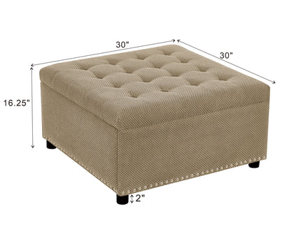 Square Tufted Storage Ottoman With Nailhead Trim