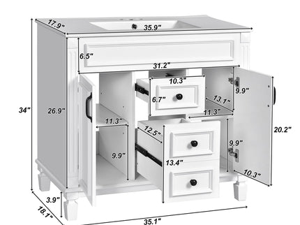 Bathroom Vanity With Top Sink, Basin On Cabinet With 2 Soft Closing Doors And 2 Drawers