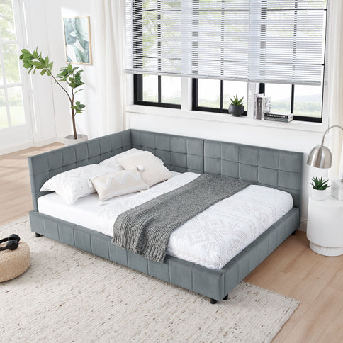 Elegant Storage Upholstered Tufted Bed Frame With Backrest And Armrests