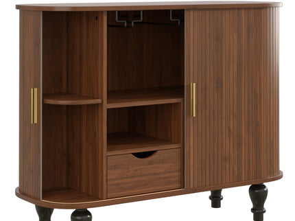 Fluted Liquor & Coffee Bar Cabinet With 6 Wine Racks And 3 Glass Holders