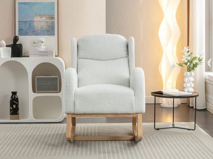 Teddy Fabric Rocking Chair With Packet Wood Legs - Ivory