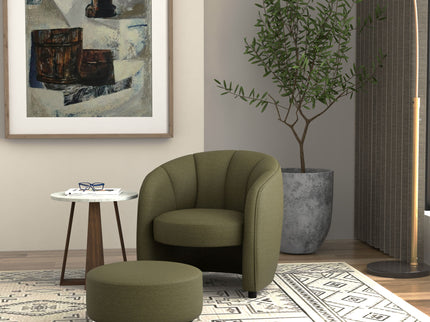 Barrel Chair With Nesting Ottoman - Forest Green