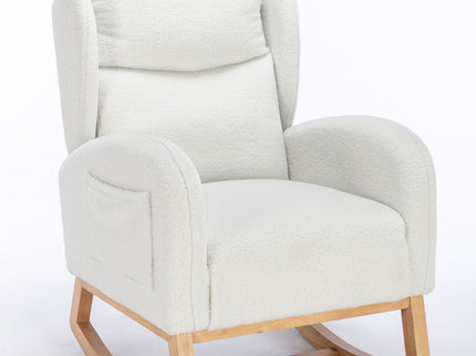 Teddy Fabric Rocking Chair With Packet Wood Legs - Ivory