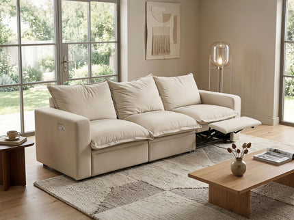 Plush Pillow Top Reclining Sofa, 3 Seat - Cream Beige