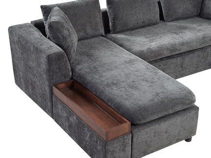 Modern L Shaped Sectional Sofa With Upholstery And Wooden Storage