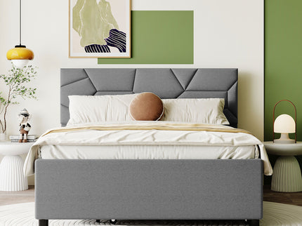 Upholstered Platform Bed With Brick Pattern Headboard And Twin Long Size Trundle