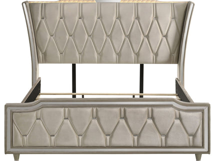 Mika - LED Upholstered Bed With Tufted Wingback Headboard And Ambient Lighting