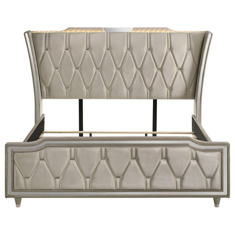 Mika - LED Upholstered Bed With Tufted Wingback Headboard And Ambient Lighting
