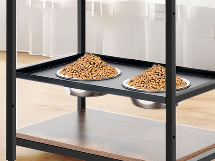 Dog Feeding Station, 3 Height Adjustable Raised Dog Bowls, Dog Feeder Station For Large Medium Dogs Cats, Dog Storage With Shelves - Black / Dark Brown