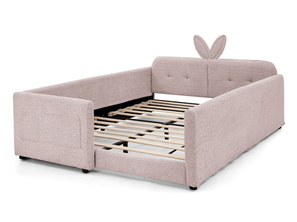 Cute Rabbit Ear Upholstered Platform Bed Frame With Safety Rail