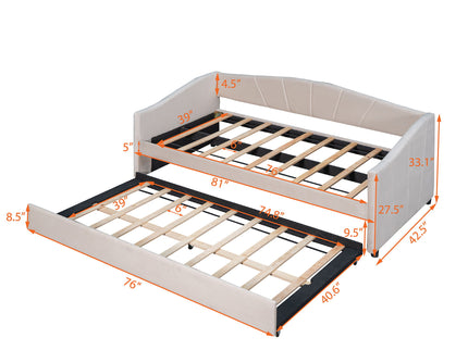 Upholstered Daybed Sofa Bed With Trundle Bed And Wood Slat