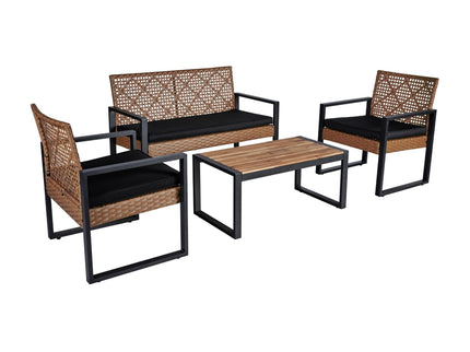 4 Piece Patio Furniture Set With Acacia Wood Table Top And Cushions