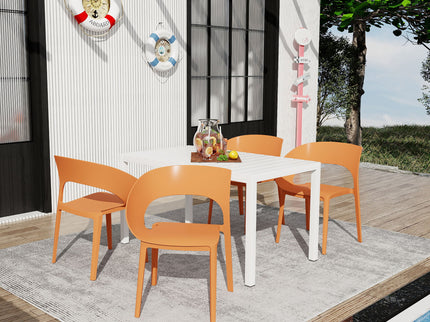 4 Piece Set Of Modern Designed Single Chairs With Long Table