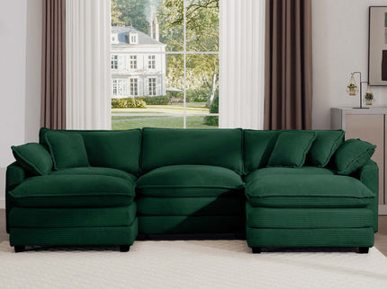 Modern Modular Cushion Sofa With Ottoman, Low Back, Deep Seating Sofa Set