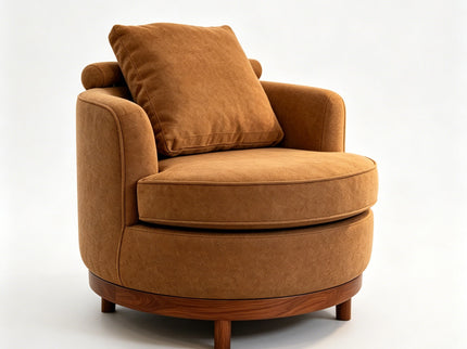 Rotatable Round Barrel Accent Chair With Adjustable Headrest - Orange / Dark Brown