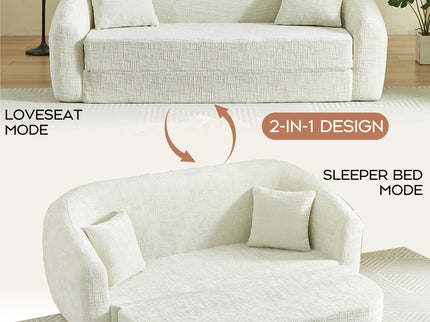 Curved Convertible Sofa, 2 In 1 Fold Out Bed With Pull Out Base And Deep Seat