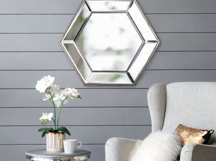 Hexagon Wall Mirror With Contemporary Glass Design, Home Decor Accent Mirror For Living Room, Entryway, Bedroom