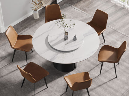 Modern Artificial Stone Round Carbon Steel Base Dining Table, Can Accommodate 6 People, Artificial Stone Turntable