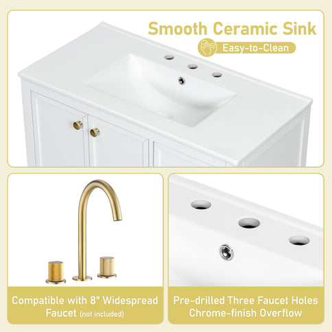 Elegant Vintage Bathroom Vanity & Sink And Soft Closing Door, 4 Drawers Of Different Sizes Frame