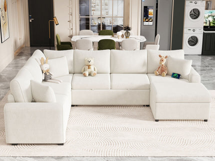 Sectional Sofa Pull-Out Sofa Bed Sleeper With A Storage Ottoman, Three Pillows And Charging Devices For Living Room