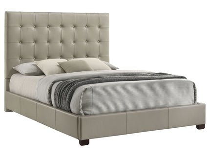 Queen Panel Platform Bed With Grid Tufted Headboard - Tan