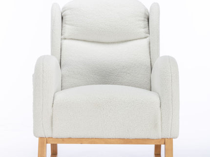 Teddy Fabric Rocking Chair With Packet Wood Legs - Ivory