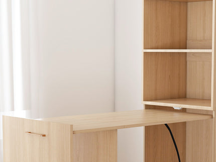 Stretchable Office Desk With Storage Shelves And Mobile Wheels
