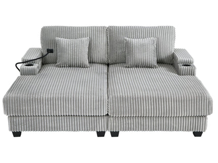 Modern Chaise Sofa With Adjustable Backrest, Cup Holders, Phone Holder & Storage Compartments For Living Room