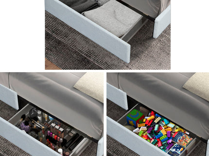 Anda - Boucle Upholstered Platform Bed With Patented Drawers Storage - Ivory