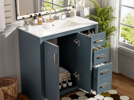 Bathroom Vanity With Sink Combo, Storage Cabinet, Freestanding Set With 3 Drawers & Soft Closing Doors