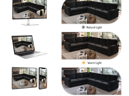 L-Shaped Sofa Couch With Pull Out Bed With Nailhead Trim & Rolled Arm