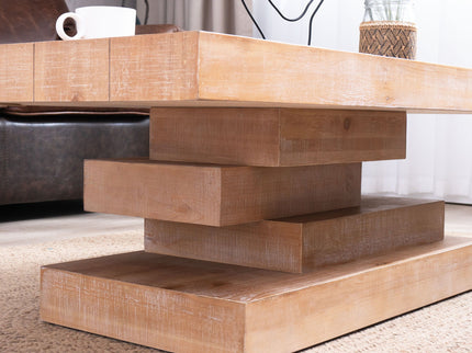 Modern Rustic Coffee Table, Rectangular Center Table For Living Room - Natural Wood Wash / Rustic