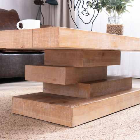 Modern Rustic Coffee Table, Rectangular Center Table For Living Room - Natural Wood Wash / Rustic