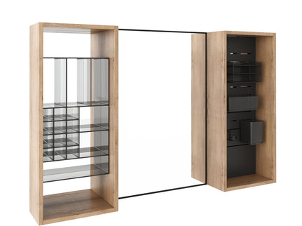 43.5" Mirror Cabinet With Storage, Wall Mounted Medicine Cabinet Frame With Shelves - Imitative Oak