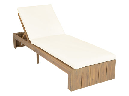 Adjustable Outdoor Chaise Lounge Patio Recliner - Beige / Light Teak
