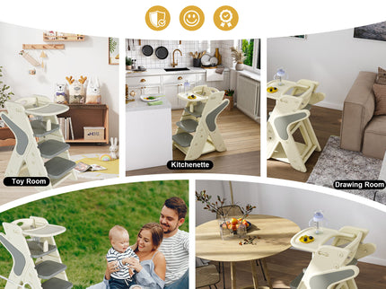 Multifunctional Growing Up Dining Chair With Adjustable Height And 5 Point Seat Belts