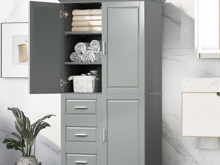 Tall Wide Storage Cabinet With Doors, 3 Drawers
