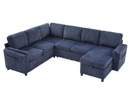 Convertible U-Shaped Sectional Sofa Bed With USB Ports And Storage