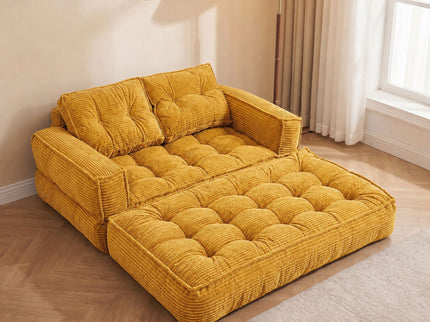 2 Seater Modular Corduroy Sofa With Chaise Lounge For Living Room