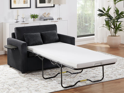 Sleeper Sofa With Foldable Mattress, USB Ports, Side Table & Storage Pocket