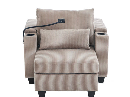 Convertible Chaise Lounge Sofa Chair With USB Ports, Cup Holders, Phone Holder And Storage