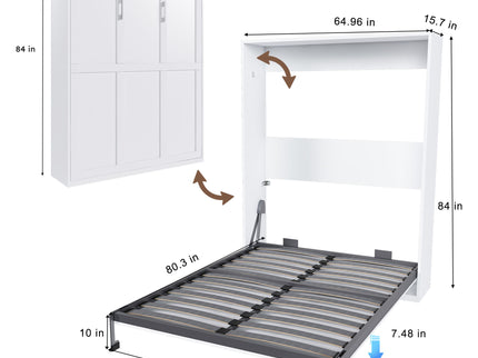 Queen Murphy Bed, Foldable Wall Bed, Space Saving Design For Bedrooms - White