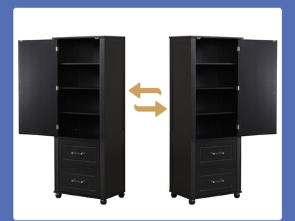 Tall Freestanding Bathroom Storage Cabinet With 2 Drawers And Adjustable Shelf